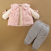 1一2岁半女宝宝冬装外套，分体款童婴儿，服外出三件套装加厚棉衣袄季