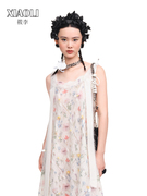 设计师品牌XIAOLI筱李繁花系列手工订珠针织吊带连衣裙长款