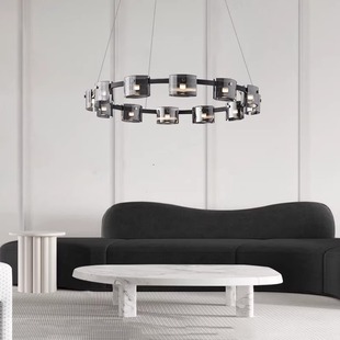 意式极简 客厅吊灯现代简约高端圆形LED北欧创意设计感玻璃卧室灯