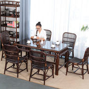 餐桌现代简约轻奢2023家用藤编实木饭，桌子小户型餐厅桌椅组合