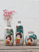 景德镇手绘花瓶禅意陶瓷，装饰摆件新中式客厅，玄关茶室书房小插花器