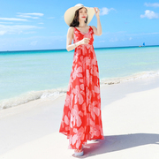 女夏天连衣裙波西米亚雪纺长裙，高腰修身显瘦泰国海边度假沙滩裙仙
