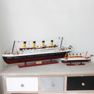 泰坦尼克号模型木质帆船，装饰品客厅仿真游轮，成品轮船家居摆件