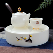 景德镇功夫茶具套装家用客厅，简约羊脂玉白瓷茶盘茶杯陶瓷盖碗茶壶