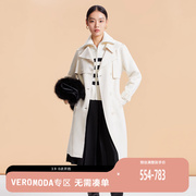 绫致veromoda风衣外套，女2023秋冬直筒，收腰翻领长款双排扣