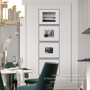 现代黑白横幅风景建筑海景艺术高级感挂画客厅组合照片墙装饰小画