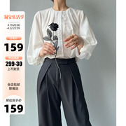 ayingjia棉麻质感灯笼袖衬衫，女春季法式宽松圆领设计感别致上衣