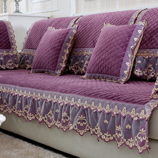 沙发垫四季通用防滑坐垫子加厚冬款毛绒冬季紫色，全包沙发套罩盖布
