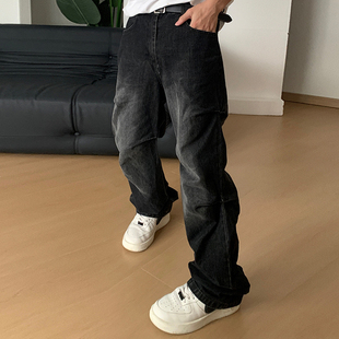 Holocene美式潮牌复古牛仔裤褶皱小众设计高级感宽松显瘦水洗长裤