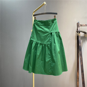 不规则荷叶边半身裙女绿色高腰褶皱设计感长裙鱼尾裙
