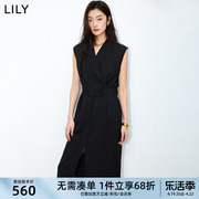 lily2024夏女装(夏女装)气质通勤款复古双排扣高腰，款西装连衣裙小黑裙