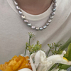 秋冬经典质感真多麻灰色天然巴洛克珍珠小众925银时髦项链毛衣链