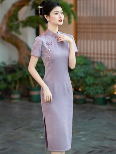 新式旗袍年轻款2024年简约复古紫色古韵小个子连衣裙春款优雅