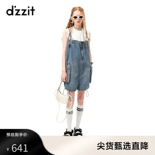 dzzit地素牛仔裤23夏季解构工装风抽绳设计背带短裤女