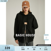 Basic House/百家好黑色外套春季情侣时尚宽松连帽卫衣女