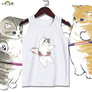 减肥猫锻炼猫咪运动可爱小猫日系无袖t恤衫男女儿童装学生款背心