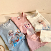 女童短袖t恤夏欧美风格童装，宝宝洋气印花半袖，儿童纯棉舒适打底衫