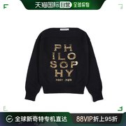 香港直邮PHILOSOPHY 金色亮片装饰黑色圆领针织衫毛衣女款