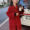 反季高端红色双面羊绒大衣，中长款2023赫本风，宽松毛呢外套女