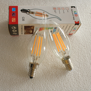 E14螺口拉尾灯泡水晶蜡烛LED光源复古钨丝尖泡暖白光C35暖光