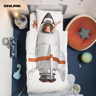 snurk床品套件火箭全棉，纯棉儿童床上用品，三件套被罩卡通被套春季