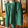 绿色马甲套装女2023秋季无袖马夹外套直筒烟管裤高级感两件套