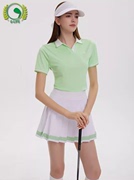 G-LIFE高尔夫女士服装套装短袖夏季薄款女装浅绿色球服白色百褶裙