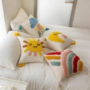 儿童卡通抱枕床头靠垫枕簇绒绣创意彩虹星星沙发靠背床上靠枕