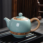 哥窑功夫茶具套装特色开片浮雕竹节茶壶盖碗整套陶瓷