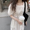 白色连衣裙女夏季短袖法式气质高级设计感宽松显瘦韩版长裙子