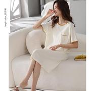 品牌睡裙女春季短袖，2024年韩版白色简约连衣，裙子春天大码睡衣