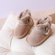 定制真皮儿童雪地靴冬季135岁2婴儿大棉鞋男女童加绒加厚保暖雪地