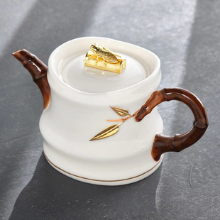 羊脂玉茶壶陶瓷单壶家用大容量泡，茶壶唐月窑知足中式功夫茶具套装