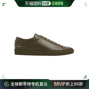 香港直邮commonprojects男士，休闲鞋板鞋军绿色皮革，系带简约平底