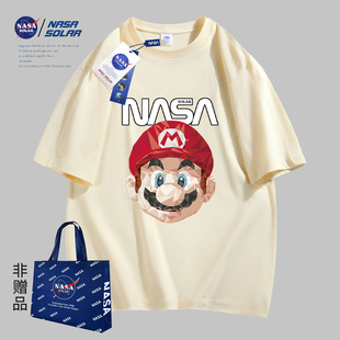NASA联名2024夏季卡通印花男女同款短袖纯棉情侣T恤02