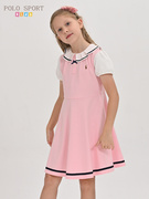 Polo Sport童装女童连衣裙2024夏季儿童刺绣翻领洋气半袖裙子