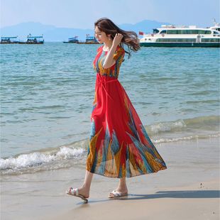 泰国连衣裙女巴厘岛三亚海边度假沙滩裙2024波，西米亚长裙超仙
