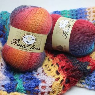 彩虹线羊毛线毯子坐垫外套披肩围巾帽，子长段染花色多彩线手工编织
