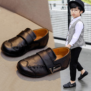 红蜻娗男童皮鞋真皮儿童豆豆鞋，2024春季学生，单鞋英伦风软底演出鞋