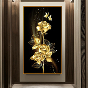 5d钻石画满钻客厅，玄关竖版金色玫瑰花，卧室点钻绣十字绣钻石绣