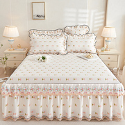 韩版全棉床裙式床罩单件，公主风花边床单三件套床围保护罩纯棉床套