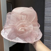 帽子女欧根纱花朵，渔夫帽夏季法式英伦网纱礼帽，显脸小遮阳帽太阳帽