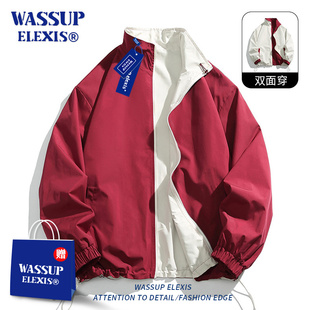 WASSUP ELEXIS两面穿立领夹克男款春秋季潮纯色休闲运动上衣外套