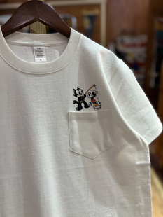 阿默的商店 美式复古 菲力猫米老鼠 口袋纯棉重磅男女款情侣T恤