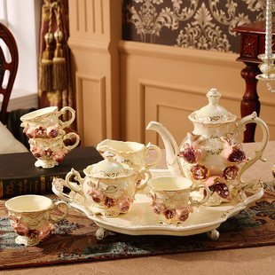 高档陶瓷咖啡具咖啡杯欧式奢华英式下午茶茶具套装家用整套带托盘