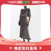 香港直邮潮奢saloni女士，vida不对称条纹，天鹅绒中长连衣裙
