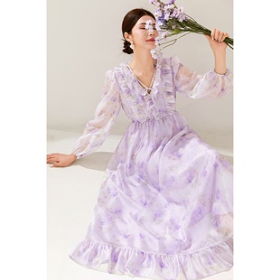 美妃女装连衣裙2024春夏法式气质高端漂亮今年流行紫色公主裙