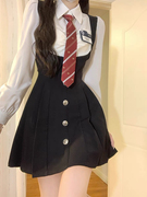 学院风美式假两件jk制服，套装收腰显瘦女士，春秋长袖衬衫连衣裙