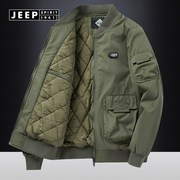 Jeep吉普军绿棒球服夹克男士冬季夹棉工装机能美式复古飞行服外套