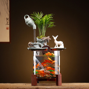 网红创意悬壶流水小型透明金鱼缸家用办公桌面玄关客厅迷你水族箱